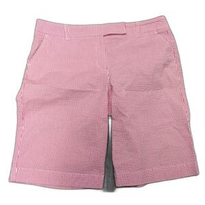 Vtg Talbots Petites Shorts 14 Red White Stripe Seersucker Bermuda Golf Classic